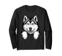 Alaskan Malamute Divertido Peeking Pocket Puppy Dog Lover Manga Larga