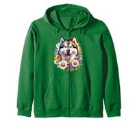 Alaskan Malamute Dog Summer Daisy Wildflowers Obra de arte Sudadera con Capucha