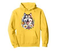 Alaskan Malamute Dog Summer Daisy Wildflowers Obra de arte Sudadera con Capucha
