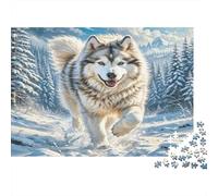 Alaskan Malamute Rompecabezas de Papel Resistente Husky Corriendo en Bosque nevado, artículo Coleccionable de decoración del hogar 70x50cm/1000 Piezas