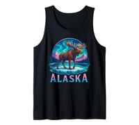 Alaskan Moose Northern Lights Aurora Alaska Viaje Vacaciones Camiseta sin Mangas