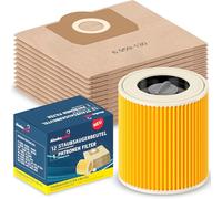 Alaskaprint 12 bolsas de aspiradora + 1 filtro de repuesto para Kärcher WD3 filtro y Kärcher WD3 bolsa, compatible con 6.414-552.0 y 6.959-130.0, para una limpieza óptima y durabilidad