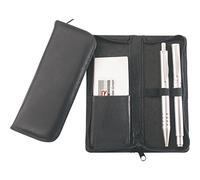 ALASSIO 2603 - Estuche de Piel para 3 bolígrafos (15 x 6,5 x 2 cm), Color Negro