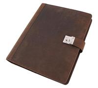 ALASSIO 31515-1 - Carpeta DIN A4 con cerradura, organizador DIN A4 con 6 compartimentos y 10 fundas, de piel Hunter con 4 anillas, 36 x 28 x 4,5 cm, color gris y marrón