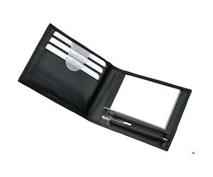 ALASSIO 43035 Gubbio - Funda para bloc de notas (piel de napa), color negro, estuche aprox. 11 x 8 x 2 cm, estuche de piel con bloc de notas A8, 3 compartimentos y mini bolígrafo de metal