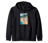 Alassio Sand Beach Ciudad Junto al mar Riviera Italiana Arte Sudadera con Capucha