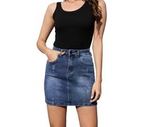 Alaster Queen Minifalda de mezclilla elástica de cintura alta para mujer, con bolsillos, azul marino, XXL