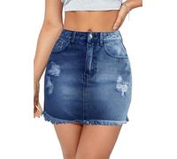 Alaster Queen Minifalda de mezclilla para mujer, rasgada, entallada, de cintura alta, con bolsillos de mezclilla, azul, 40