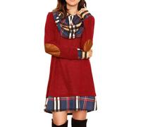 Alaster Queen Mujeres Vestido Casual A-Line Manga Larga Vestido de Otoño Trendy Casual Plaid Cuello Cowl Invierno Mujeres Vestido de Manga Larga Suéter Rojo XXL