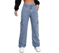 Alaster Queen Pantalones Vaqueros Holgados de Mujer Pantalones Vaqueros de Moda Casual Pantalones de Cintura Alta Azul L