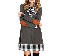Alaster Queen Vestido Casual Mujer A-Line Manga Larga Vestido Otoño Trendy Casual Plaid Cuello Vaca Invierno Vestido Manga Larga Mujer Suéter Blanco/Negro Plaid XL