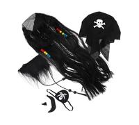 Alasum 1juego Disfraz De Pirata Para Halloween Peluca Parche y Barba Postiza Cómodo y Realista Para Fiestas y Cosplay
