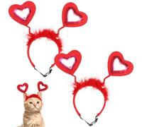 Alasum 2 Diademas para Perro Forma de Corazón Rojo, Accesorio Ajustable de Poliéster para Fiesta y Sesión de Fotos, Pack de 2 Piezas Adorables para San Valentín