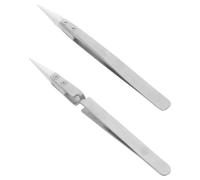 Alasum 2 Piezas Pinzas para Manualidades, Herramientas de Extensión de Uñas, Puntas de Cerámica y Acero Inoxidable, Color Plata, para Manicura, Decoración de Uñas y Joyería, Uso en Salón