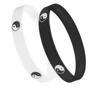 Alasum 2 piezas Pulsera de Silicona Yin Yang para Hombre y Mujer Brazalete de Caucho Negro y Diseño Tai Chi Unisex Conjunto para Uso Diario y Regalo de Energía Positiva