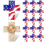 Alasum 20 Piezas Broche de Pecho Diseño de Bandera Estadounidense en Cruz | Aleación de Zinc, Fiesta del Día Independencia, Cómodo de Llevar y Fácil de Transportar