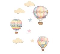 Alasum 9piezas Decoración de Pared de Madera con Globo Aerostático Estrellas y Nubes para Habitación Infantil Adornos Románticos para Guardería y Sala