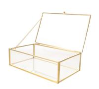 Alasum Caja Organizadora de Joyas de Vidrio Transparente con Borde Dorado | Caja Expositora Vintage Rectangular, para Tocador y Escritorio, 20, 2x13x6, 3cm