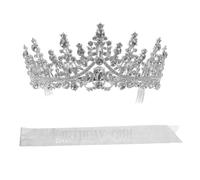 Alasum Conjunto de Tiara y Faja y Despedidas de Soltera Adecuado para Fiestas de Amigas y Tela de Cumpleaños con Cristales de Aleación de Zinc en Color Plata para Mujer