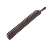 Alasum Estuche Pequeño para Lápices de Cuero Genuino Marrón Oscuro con Cremallera, Funda Protectora para Bolígrafos Estilográficos, Portátil para Oficina, Universidad y Uso Diario