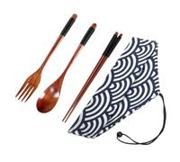 Alasum Juego de Palillos de Madera con Cuchara y Tenedor, Estuche de Viaje Portátil, Diseño Japonés Elegante, Utensilios Reutilizables para Camping y Uso Diario