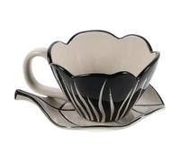 Alasum Juego de Taza y Platillo de Cerámica con Forma de Tulipán y Platillo en Forma de Hoja, Taza de Café de 11 Oz Ergonómica Pintada a Mano para Desayuno y Ocasiones Obsequios