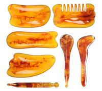 Alasum Kit de 7 Piezas de Tablero de Gua Sha Naranja de Resina Artificial para Masaje Facial y Corporal, Promoviendo la Producción de Colágeno y Salud Corporal