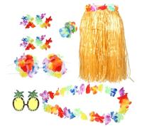 Alasum Kit de Aderezo Hawaiano para Mujeres Falda Hawaiana de Plástico y Tela, Accesorios para Fiestas Tropicales y Celebraciones Luau Props para Fotos