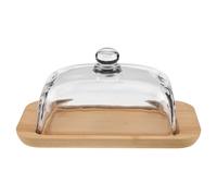 Alasum Mantequera con Tapa de Cristal Hermética para Mantequilla con Diseño Elegante de Vidrio y Madera Adecuado para Encimera de Cocina o Uso en Refrigerador