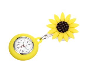 Alasum Reloj de Bolsillo para Enfermera Broche Colgante Amarillo | Diseño de Girasol, Silicona y Aleación de Zinc, Estilo Simple, para Estudiantes