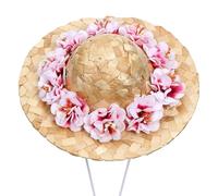 Alasum Sombrero de Paja Tejido para Perro Tamaño M Flores Rosas, Ajustable Correas, Accesorio de Verano para Mascotas, Adecuado para Disfraces y Protección Solar Estilo Aleatorio