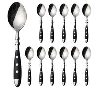 Alata Cucharas de sopa, 12 unidades, cucharadas de acero inoxidable, asas negras, cucharas de mesa pulidas con espejo, cubiertos para el hogar, restaurante, hotel, uso diario, serie Berlin