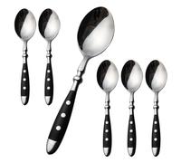 Alata Cucharas para sopa, 6 unidades, acero inoxidable, mango negro, cuchara de mesa pulida con espejo, cubiertos para el hogar, restaurante, hotel, uso diario, serie Berlin