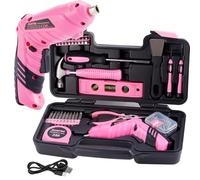 ALATIN Juego de herramientas rosa para mujer, kit de herramientas para el hogar de 136 piezas con destornillador eléctrico USB de 3.6 V, destornillador inalámbrico de iones de litio, herramientas