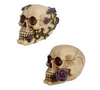 ALATOR Calavera con Rosa Morada, Harz, Multicolor, Height 11cm Width 9.5-10.5cm Depth 14cm