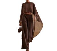 Alaurbeauty Capa larga asimétrica de gasa para mujer, poncho fluido, bufanda de malla transparente y capelets, para novias, bodas y veladas, marrón, Talla única