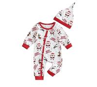 Alaurbeauty Pelele de Navidad para bebé, niño, niña, pelele para dormir, ropa suave para recién nacidos, traje de Navidad My First Christmas con sombrero, rojo, 0- 3 Meses