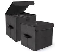alavisxf xx Caja de almacenamiento de discos de vinilo de 12 pulgadas, juego de 2 cajas organizadoras de almacenamiento de vinilo LP con tapa y asas que pueden contener 180 discos individuales (12