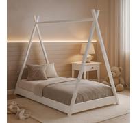 ALAVYA HOME® Cuna Tipi Luna - Cama de suelo 70 x 140 cm - Tienda de campaña con somier I Cama de juegos de madera de pino, diseño escandinavo (blanco - sin colchón)
