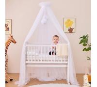 ALAVYA HOME Dosel de tul de 120 cm de largo para cuna y cuna, mosquitera con 2 pompones y barra de dosel, decoración para habitación de bebé, protege y encanta a tu bebé durante el sueño (blanco)