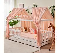 ALAVYA HOME® Juego de decoración para cama de 3 piezas, dosel y banderín de 300 cm, para cama infantil, 100% muselina orgánica GOTS, 125 x 350 cm, rosa claro