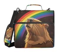 ALAZA Carpeta de 3 anillas, anillos en D de 1.5 pulgadas, organiza fácilmente 1 pulgada, se adapta a papel de tamaño carta, capibara y arco iris, organizador grande con cremallera de 3 agujeros para