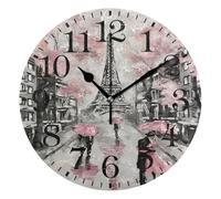 ALAZA - Reloj de pared con diseño de torre Eiffel de París, acrílico redondo, no se rasga y silencioso, para salón, cocina, dormitorio