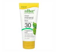 Alba Botanica Loción Solar Facial Mineral Sheer SPF 30 Sin Fragancia, 2 Oz