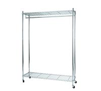 Alba Perchero Móvil Con 1 Barra, 2 Estantes, Acero Inoxidable, Cromado, 168x89x35 cm