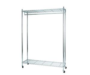 Alba Perchero Móvil Con 1 Barra, 2 Estantes, Acero Inoxidable, Cromado, 168x89x35 cm