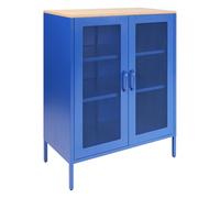 ALBAD Armario de almacenamiento de metal con puertas de malla y estantes ajustables, aparador independiente para cocina, sala de estar, comedor, oficina en casa (azul)