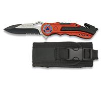 Albainox 19626GR1015 - Navaja Roja Seguridad Proteccion Civil, Mango de Aluminio, Hoja con Sierra de 6.5 cm, Incluye Punta Rompevidrio y Cutter Cinturón, Funda de Nylon, Unisex Adulto, Multicolor