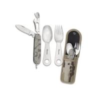 ALBAINOX- 33045. Set de Cubiertos Camping Multicam Arido. Acero Inoxidable. Incluye Funda. Herramienta para Caza, Pesca, Camping, Outdoor, Supervivencia y Bushcraft