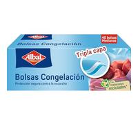 Albal Bolsas congelación - Bolsas para congelar alimentos, previenen la escarcha y las quemaduras por congelación, para conservar alimentos en el congelador, 70% recicladas, 3L, 40 unidades medianas
